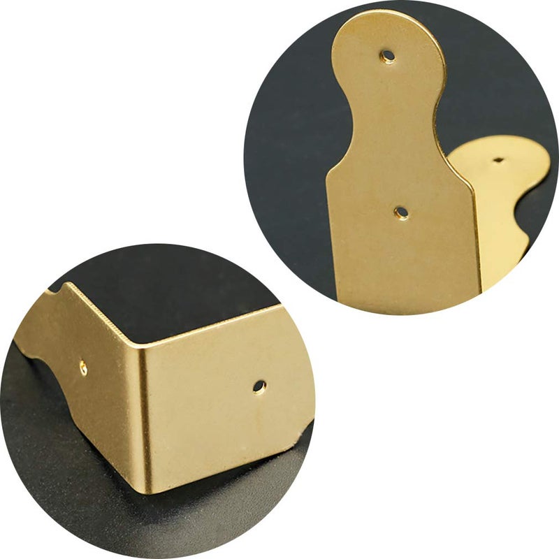 Tiazza 8Pcs Pure Brass Box Corner Protector Corner Braces Hardware Desk Edge Right Angle Guards Wood Jewelry Box Photo Frame Accessories (Gold) - Image 3